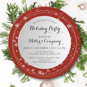 Personalized Corporate Christmas Red Snowflake Invitation