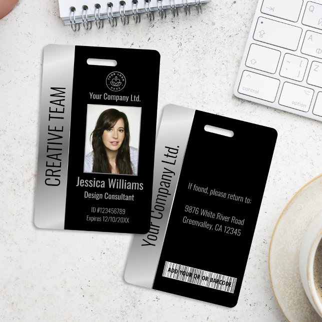 Personalized Corporate Employee Black Silver ID Badge (Creator Uploaded)