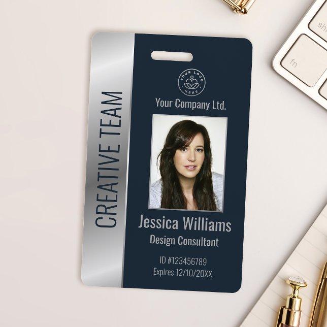 Personalized Corporate Employee Blue Silver ID Badge (Creator Uploaded)