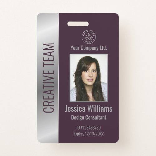 Personalized Corporate Employee Burgundy Silver ID Badge