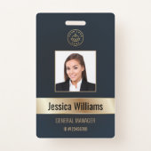 Personalized Corporate Employee Gold Blue ID Badge (Front)