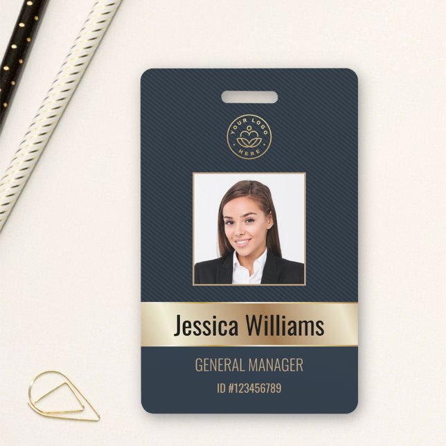 Personalized Corporate Employee Gold Blue ID Badge (Creator Uploaded)