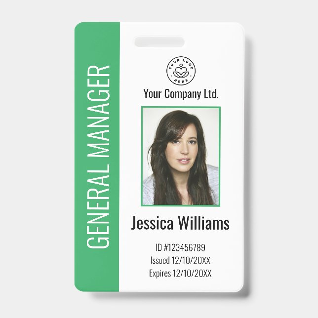 Personalized Corporate Employee Green ID  Badge (Front)