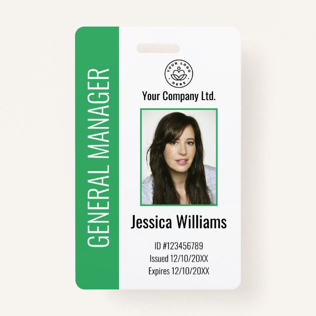 Personalized Corporate Employee Green ID  Badge (Front)