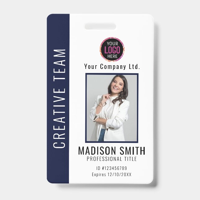 Personalized Corporate Employee ID Badge Blue (Front)