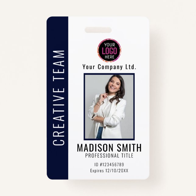 Personalized Corporate Employee ID Badge Blue (Front)