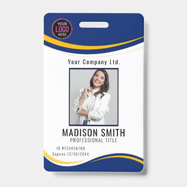 Personalized Corporate Employee ID Badge Blue (Front)