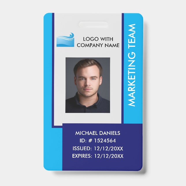 Personalized Corporate Employee ID Badge Blue (Front)
