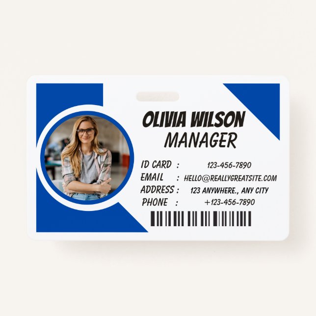 Personalized Corporate Employee ID Badge Blue (Front)