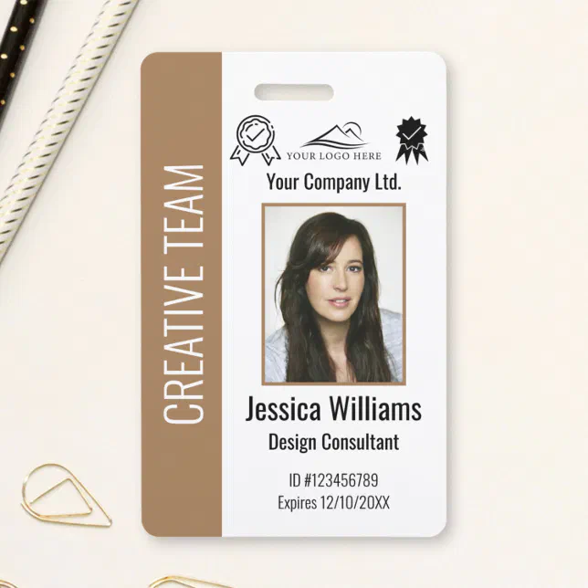 Personalized Corporate Employee ID Badge Brown | Zazzle