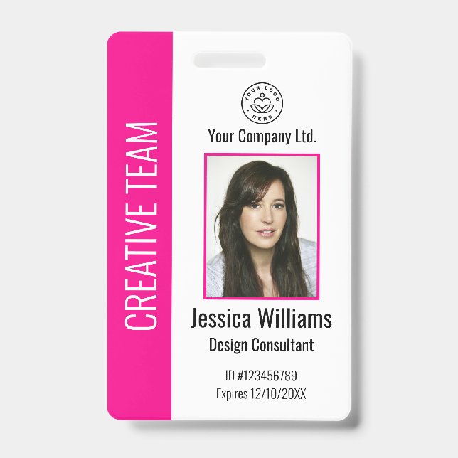 Personalized Corporate Employee ID Badge Hot Pink (Front)