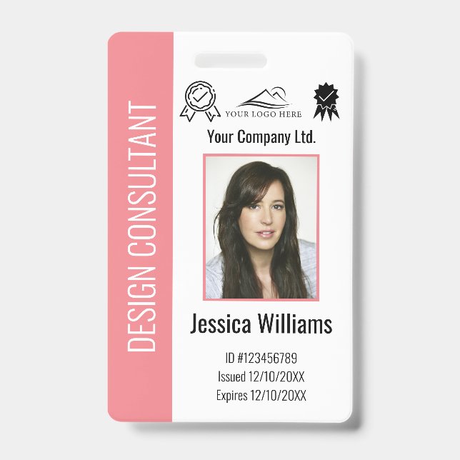 Personalized Corporate Employee Pink ID  Badge (Front)