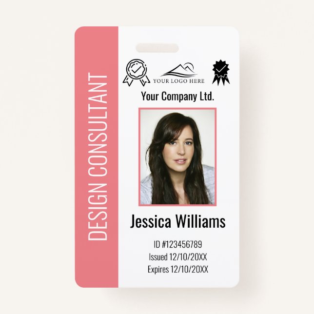 Personalized Corporate Employee Pink ID  Badge (Front)