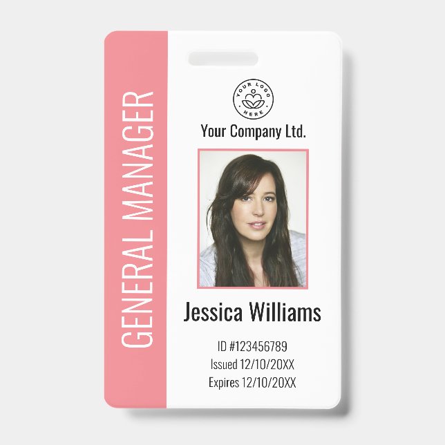 Personalized Corporate Employee Pink ID Badge (Front)