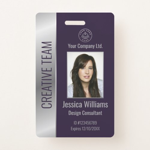 Personalized Corporate Employee Purple Green ID Badge