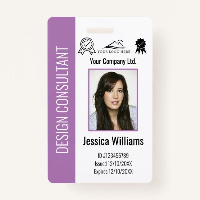 Personalized Corporate Employee Purple ID  Badge (Front)