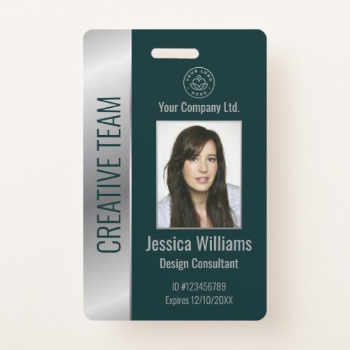 Personalized Corporate Employee Silver Green ID Badge
