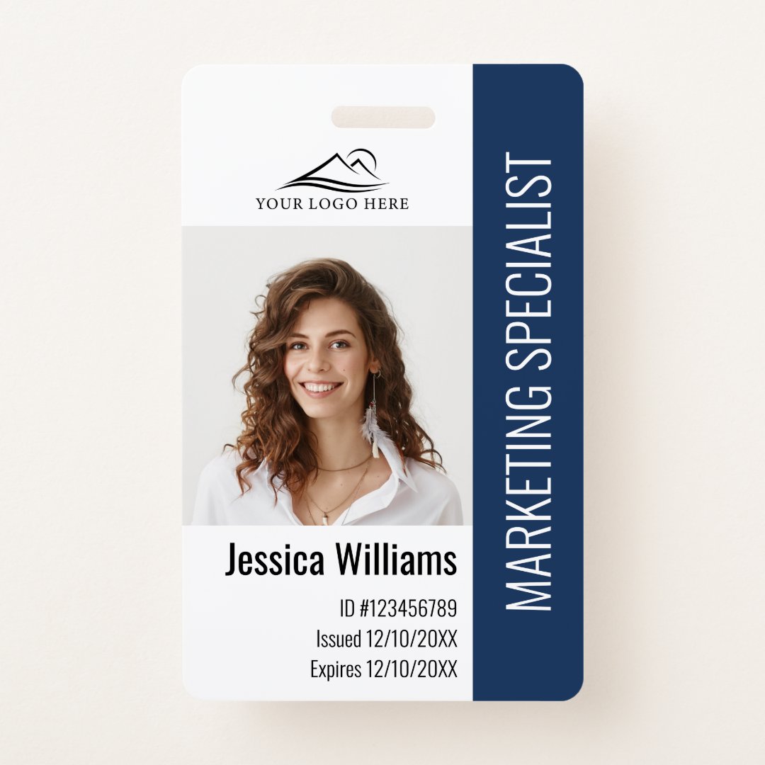 Personalized Corporate Employee Staff Blue ID Badge | Zazzle