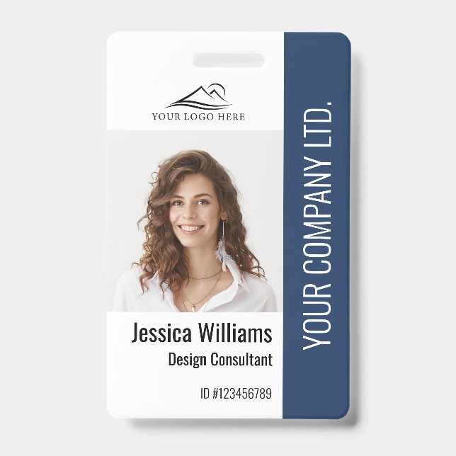 Personalized Corporate Employee Staff Blue ID Badge (Front)