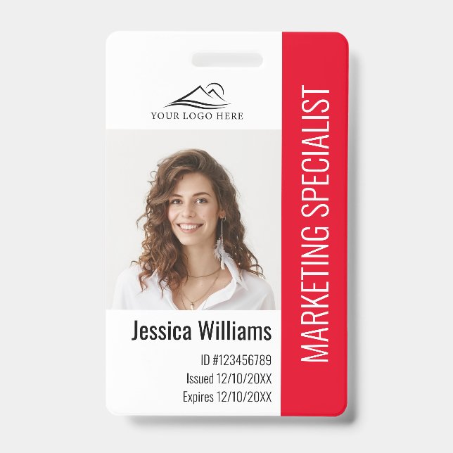 Personalized Corporate Employee Staff Red ID Badge (Front)