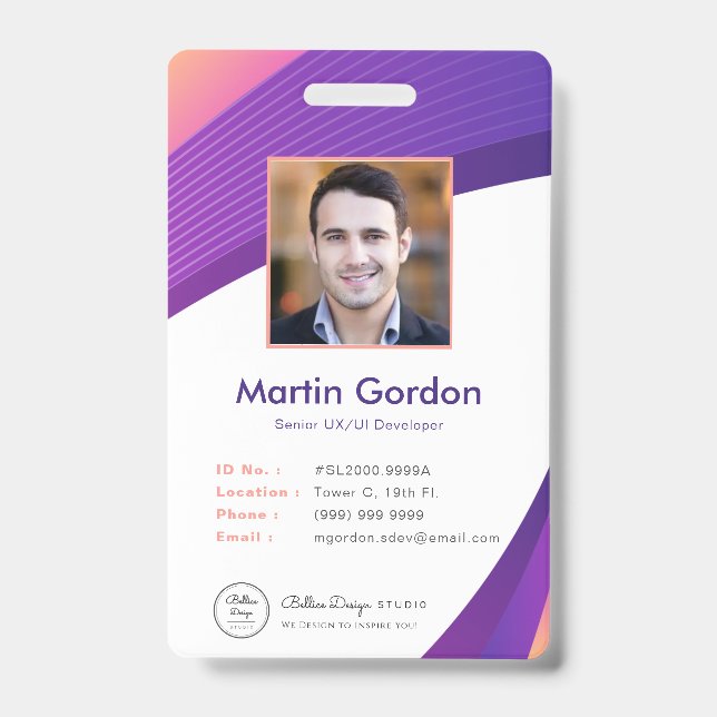 Personalized Corporate Modern Violet Employee ID Badge