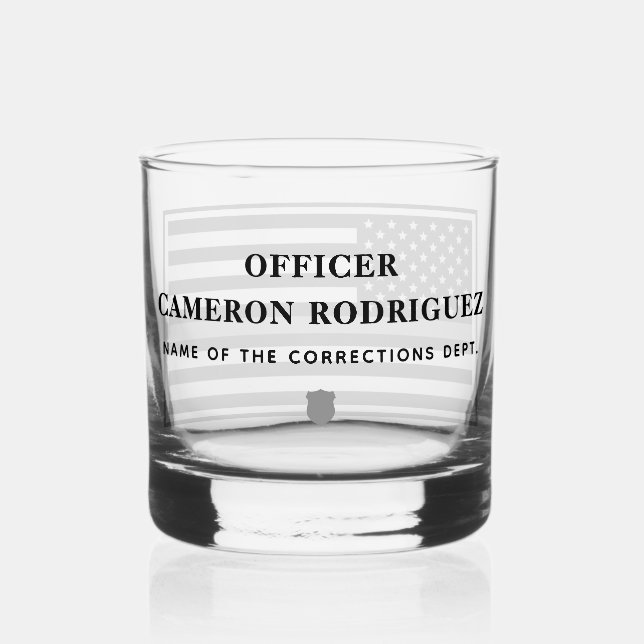Personalized Correctional Officer Thin Silver Line Whiskey Glass (Back)