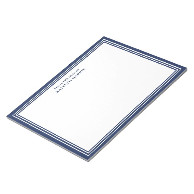 Personalized Correspondence Navy Blue Border Notepad (Angled)