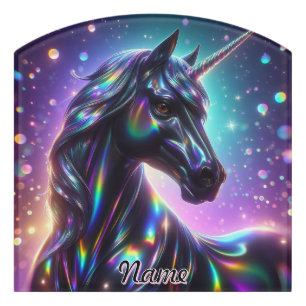 Personalized Cosmic Rainbow Unicorn Door Sign