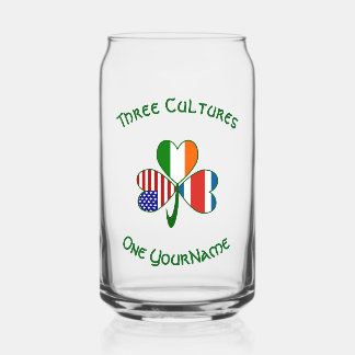 Personalized Costa Rican Irish American Shamrock Can Glass