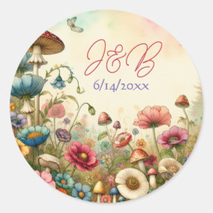 Personalized Cottage Core Wedding Classic Round Sticker