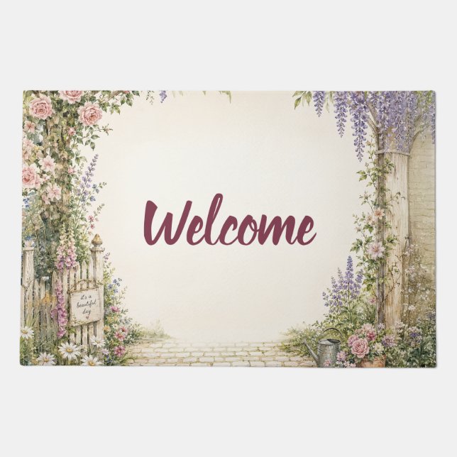 Personalized Cottage Garden Welcome Doormat (Front)