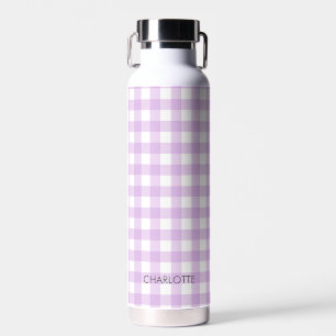 Personalized Cottage Lavender Lilac Gingham Plaid Water Bottle