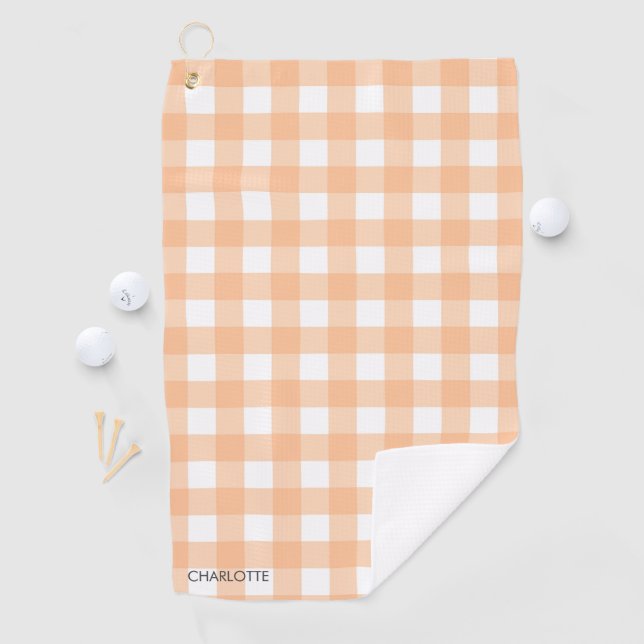 Personalized Cottage Peach Gingham Plaid Golf Towel (InSitu)
