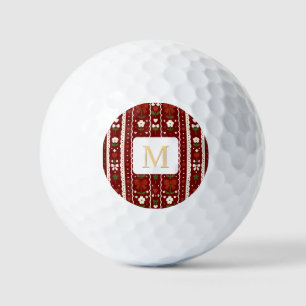 Personalized Cottagecore Floral Bow Dark Red Golf Balls
