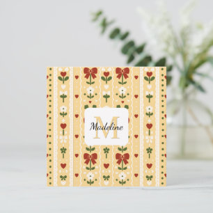 Personalized Cottagecore Floral Bow Gold Card