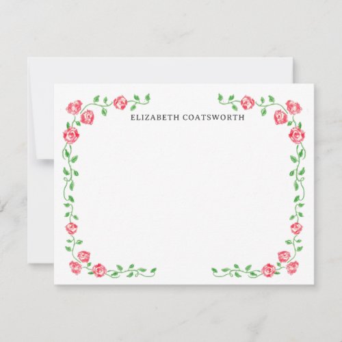 Personalized Cottagecore Red Roses Hand_Drawn Boho Note Card