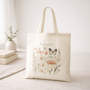 Personalized Cottagecore Wildflower Butterfly Tote Bag