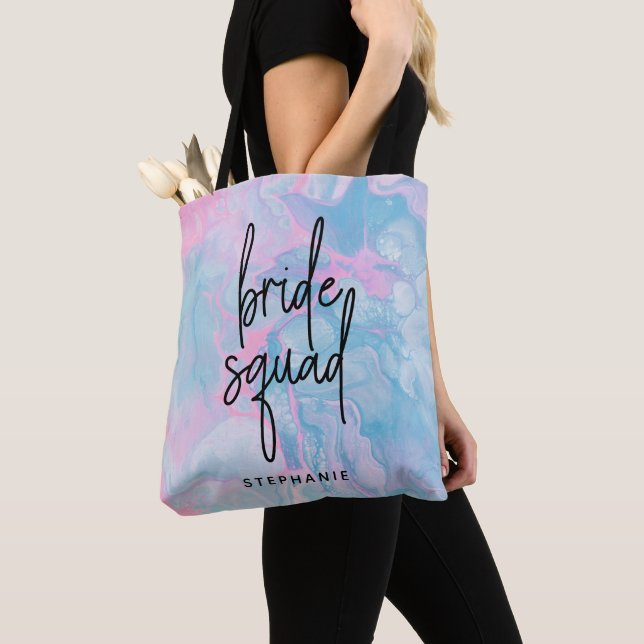 Personalized Cotton Candy Bride Squad Tote Bag (Close Up)