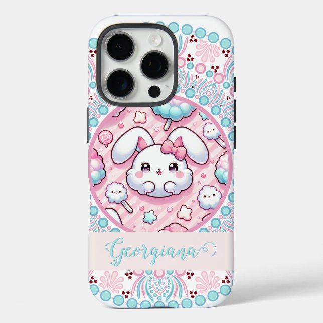 Personalized Cotton Candy Kawaii Bunny Dot Mandala Case-Mate iPhone Case (Back)