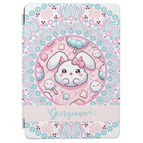 Personalized Cotton Candy Kawaii Bunny Dot Mandala iPad Air Cover