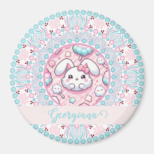 Personalized Cotton Candy Kawaii Bunny Dot Mandala Magnet
