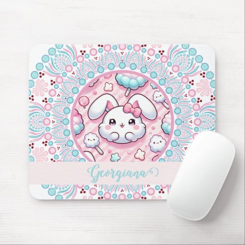 Personalized Cotton Candy Kawaii Bunny Dot Mandala Mouse Pad