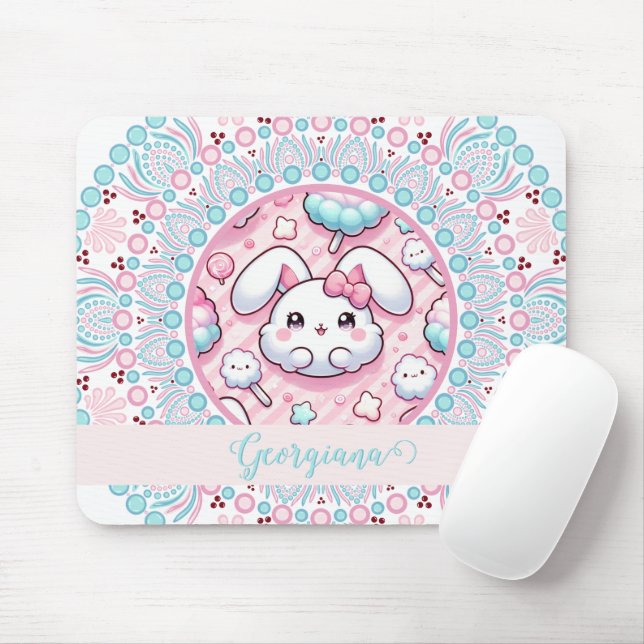 Personalized Cotton Candy Kawaii Bunny Dot Mandala Mouse Pad (With Mouse)