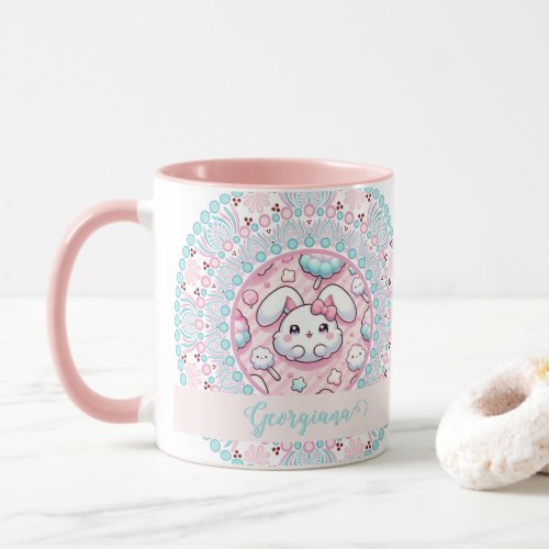 Personalized Cotton Candy Kawaii Bunny Dot Mandala Mug