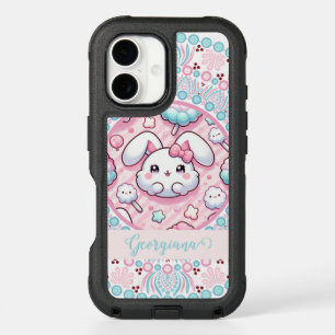 Personalized Cotton Candy Kawaii Bunny Dot Mandala iPhone 16 Case
