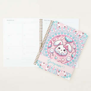 Personalized Cotton Candy Kawaii Bunny Dot Mandala Planner