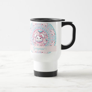 Personalized Cotton Candy Kawaii Bunny Dot Mandala Travel Mug