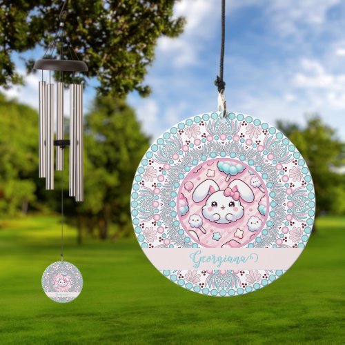 Personalized Cotton Candy Kawaii Bunny Dot Mandala Wind Chime