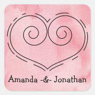 Personalized Cotton Candy Pink Watercolor Heart Square Sticker