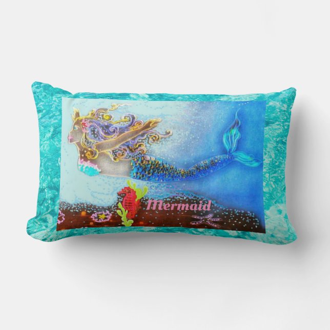 Personalized Cotton Pillow Mermaid Pastel Ocean (Front)